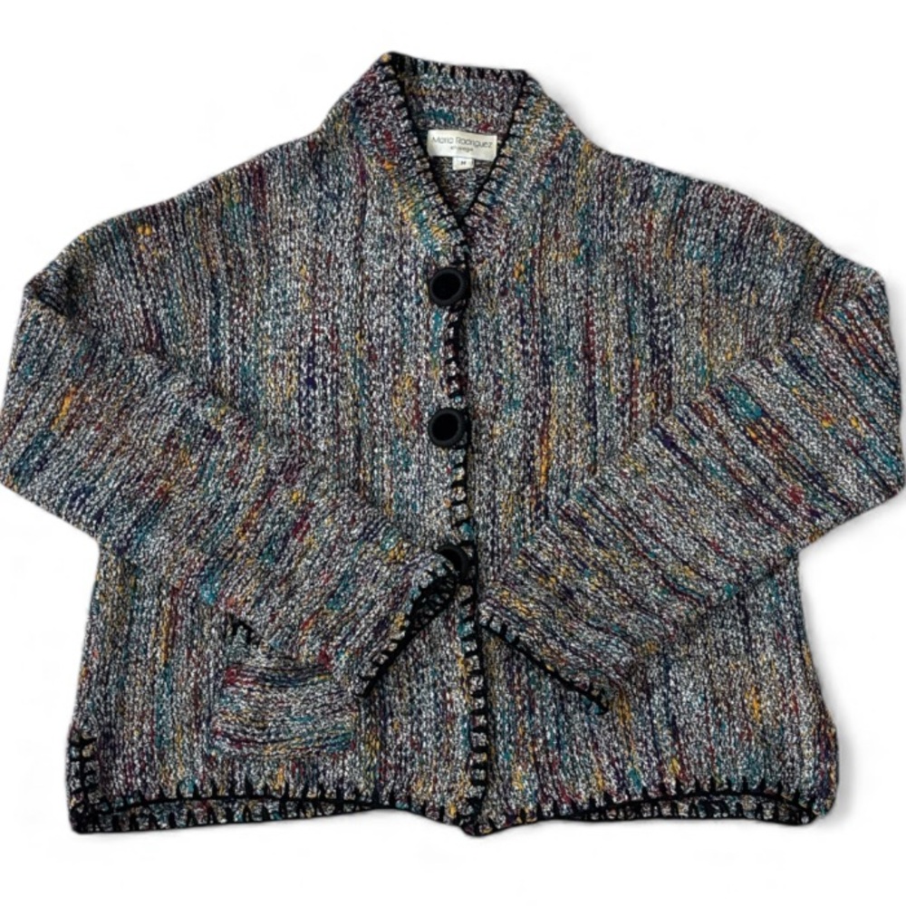 Maria Rodriguez Multicolor Button Up Coastal Grandma‎ Cardigan Sweater Size M